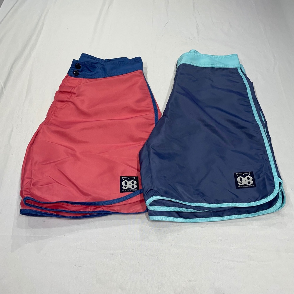 Vineyard Vines 98 Board Shorts Bundle Mens 33 Pink Navy Blue Swim Trunks‎ 2 Pack